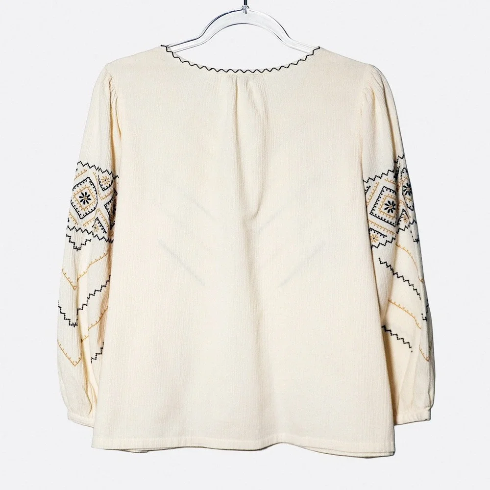Madewell Embroidered Gauze Peasant Top Antique‎ Cream Blouse L XL 0X 1X Boho